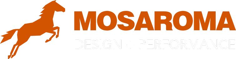Mosaroma Logo - Burnt Orange auf Anthrazit